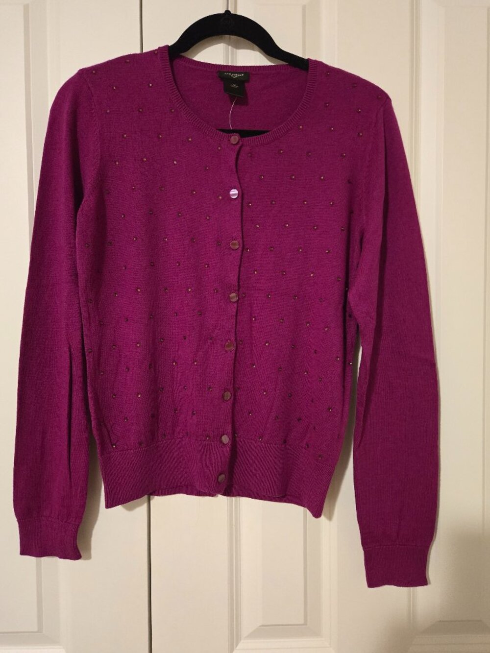 Ann Taylor Factory Fuchsia Button-Front Embellished Sweater Cardigan - NWT